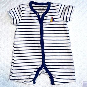 Brand New 9 Month Little Me Nautical Striped Snap Up Romper Shorts